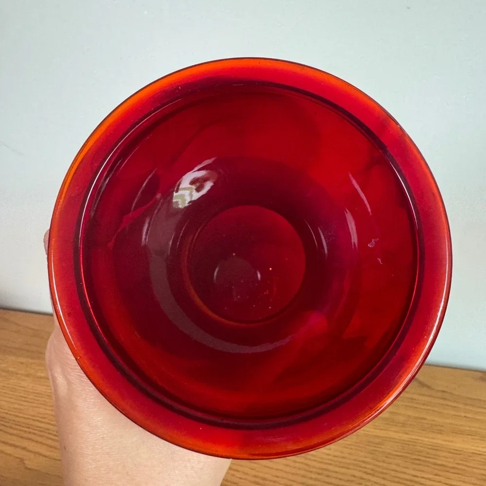 Vintage Ruby Red Glass Hourglass Vase MCM Art Glass‎